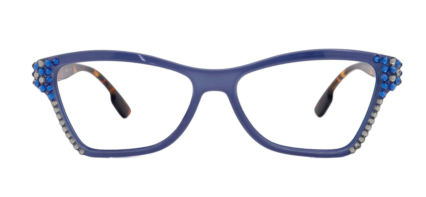 Avian, (Bling) Women Reading Glasses w (Blue n Black Diamond) Genuine European Crystals, Magnifying Cat Eye (Green) NY Fifth Avenue