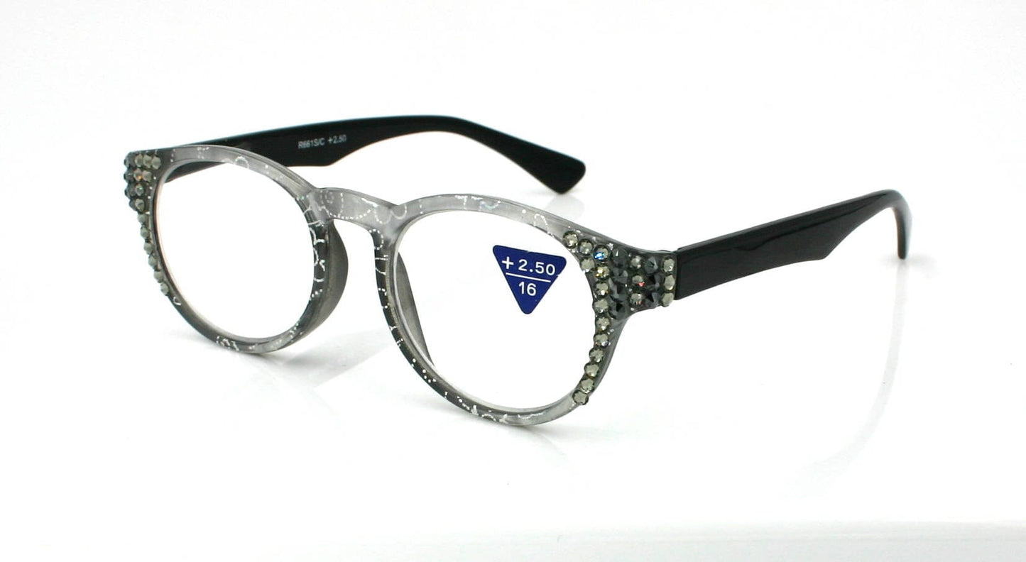 Grace, (Bling) Reading Glasses for Women W (Black Diamond, Hematite) Genuine European Crystals (Metallic Silver, Black) NY Fifth Avenue