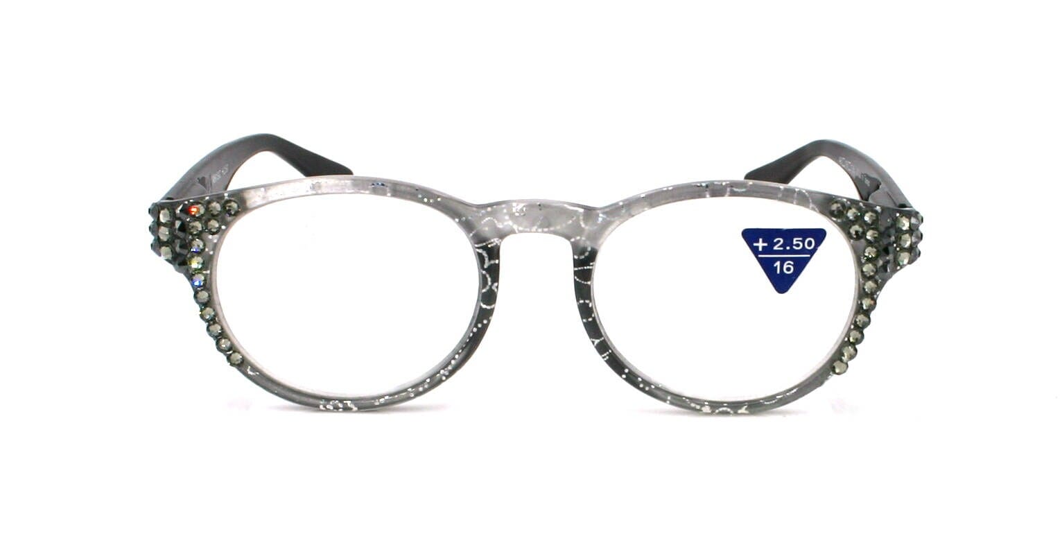 Grace, (Bling) Reading Glasses for Women W (Black Diamond, Hematite) Genuine European Crystals (Metallic Silver, Black) NY Fifth Avenue