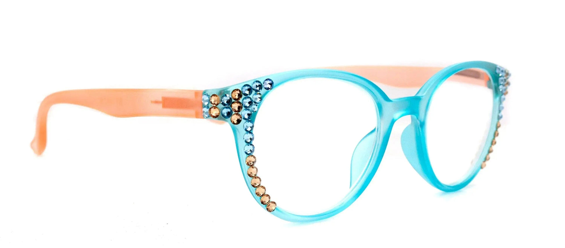 Rio, (Bling) Reading Glasses W (Aquamarine, Light Colorado) Genuine European Crystals, Translucent Round (Turquoise, Orange) NY Fifth Avenue