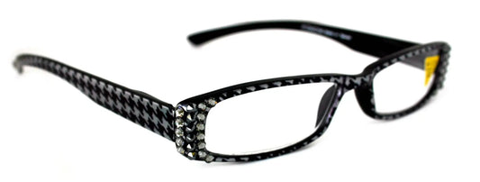 The Swedish, (Bling) Reading Glasses w (Hematite, Black Diamond) Genuine European Crystals, Hound Tooth Narrow Lowe nose NY Fifth Avenue 