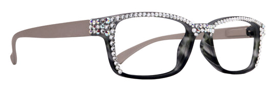 Olivia, (Bling) Women Reading Glasses Adorned with (Full Top) (Clear) Genuine European Crystals.  (Black, Grey) Square, NY fifth avenue.