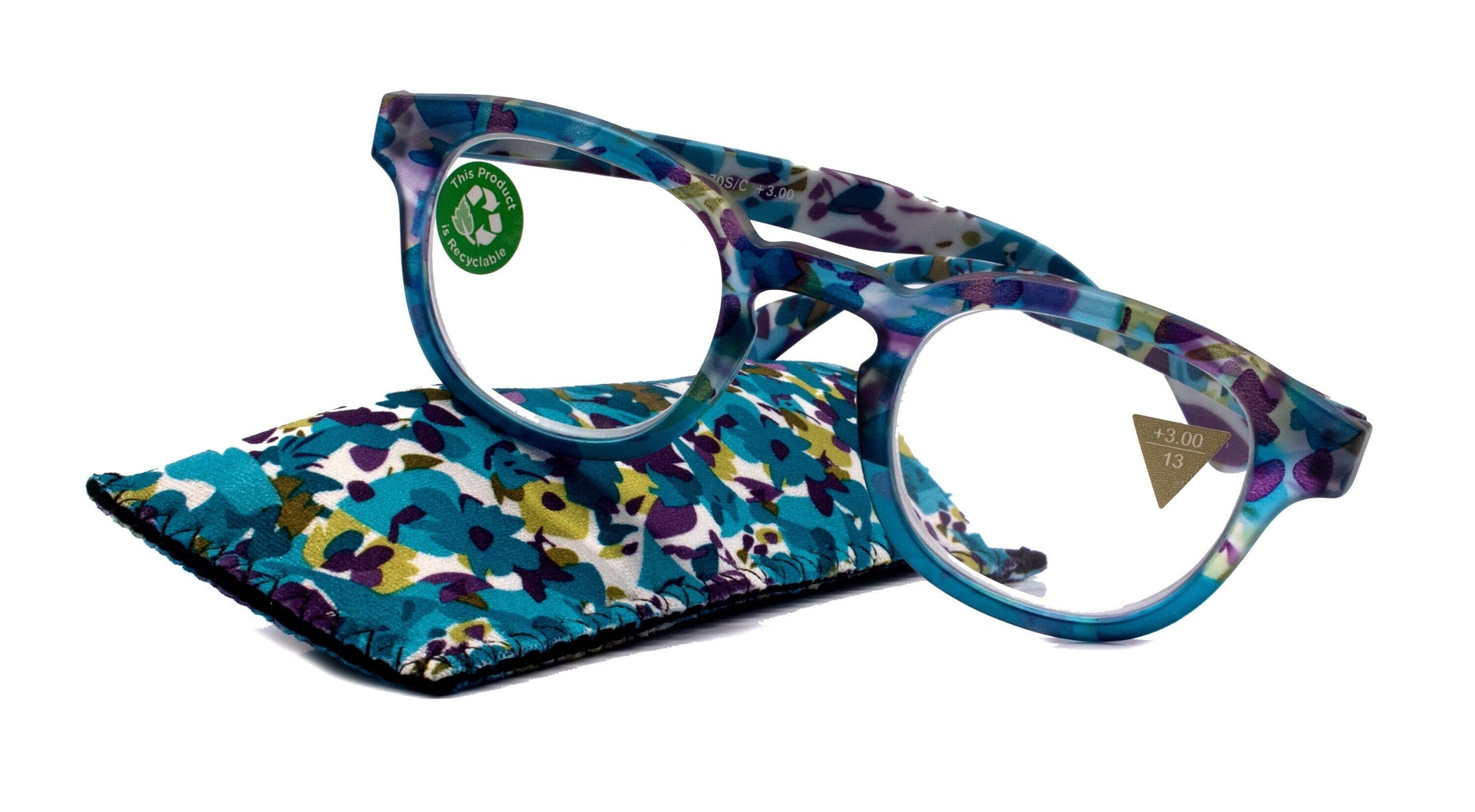 Autumn, (Premium) Reading Glasses, High End Readers +1.25 +1.50..+3.00 Round Style. Optical Frame (Blue, Purple Floral) NY Fifth Avenue.