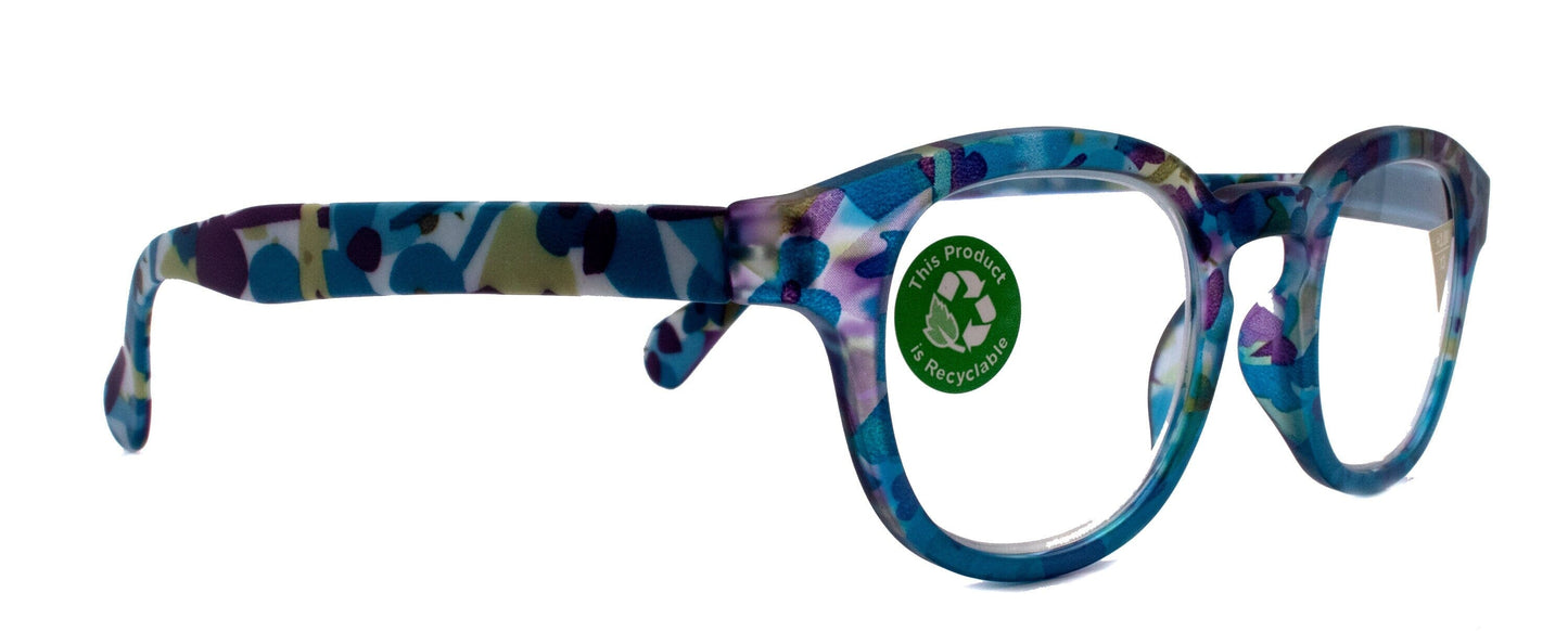 Autumn, (Premium) Reading Glasses, High End Readers +1.25 +1.50..+3.00 Round Style. Optical Frame (Blue, Purple Floral) NY Fifth Avenue.