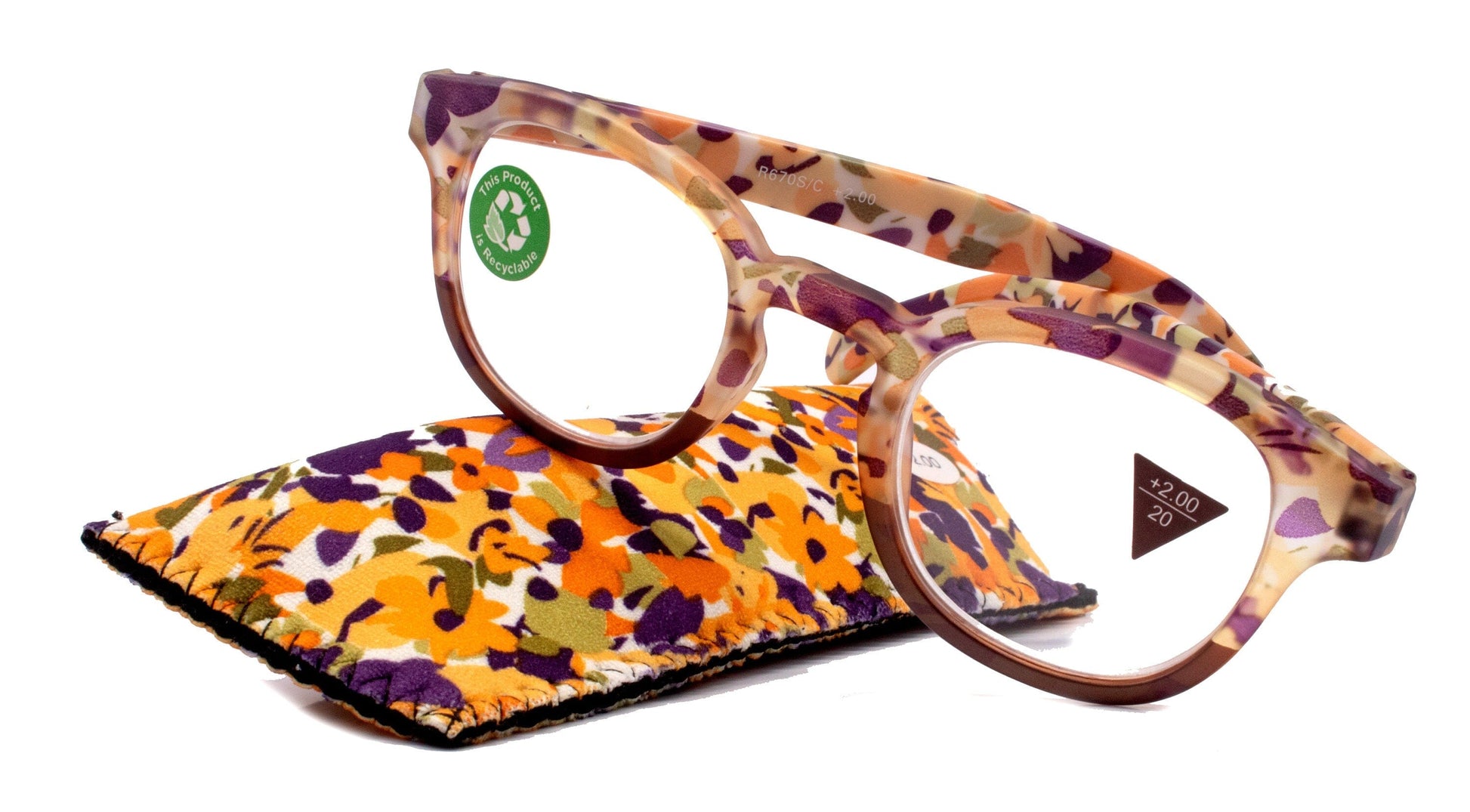 Autumn, (Premium) Reading Glasses High End Readers +1.25, +1.50..+3.00 Round Style. Optical Frame, (Orange, Purple Floral) NY Fifth Avenue