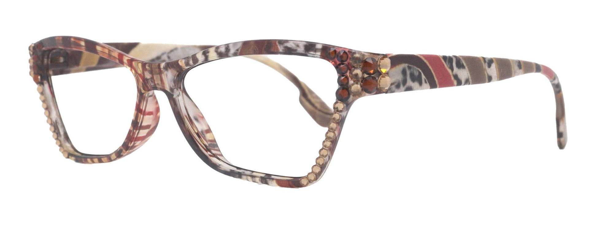 Avian, (Bling) Women Reading Glasses w (Ligth Colorado, Copper ) Genuine European Crystals, Magnifying Cat Eye (brown) NY Fifth Avenue