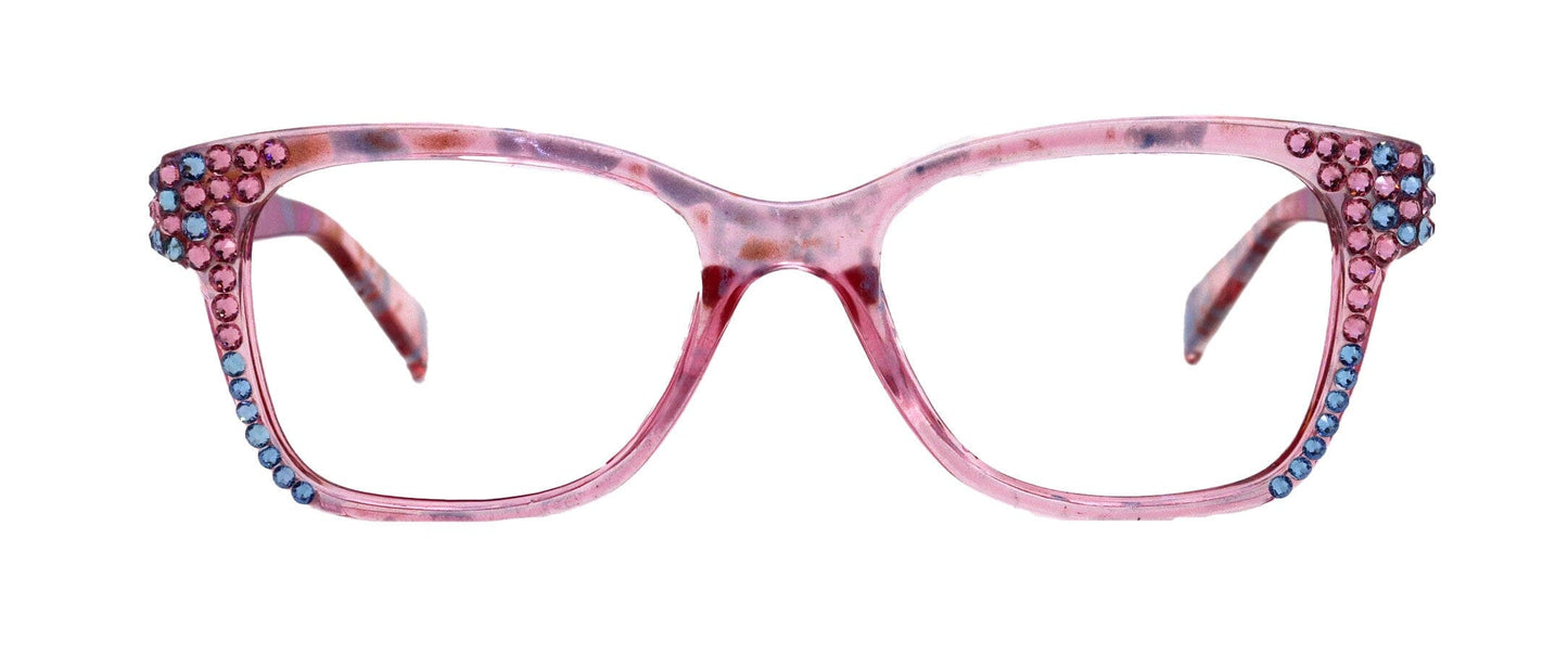 Azul, (Bling) Reading Glasses 4 Women W (Aquamarine N Rose)Genuine European Crystals. +1.5..+3 NY Fifth Avenue (Wide frame)