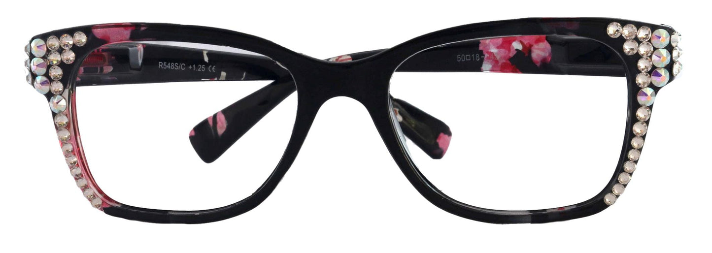 Azul, (Bling) Reading Glasses 4 Women W (Clear)Genuine European Crystals. Black NY Fifth Avenue (Wide frame)