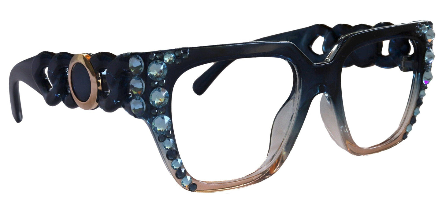 Belleville, Bling Line Bifocal OR Non-Bifocal Reading Glasses, Women Readers, W European crystals, Square optical Frames