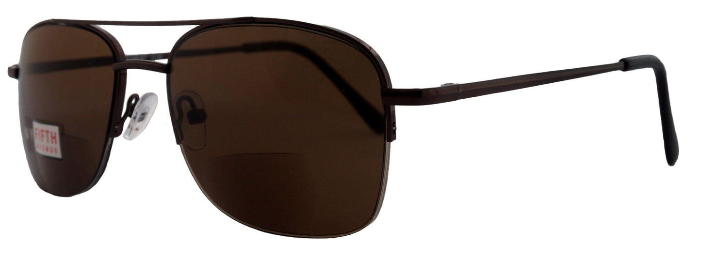 Benjamin, High-End Line Bifocal (Clear On Top) Sun Readers Unixes Readers Sunglasses (Brown) Metal, NY Fifth Avenue