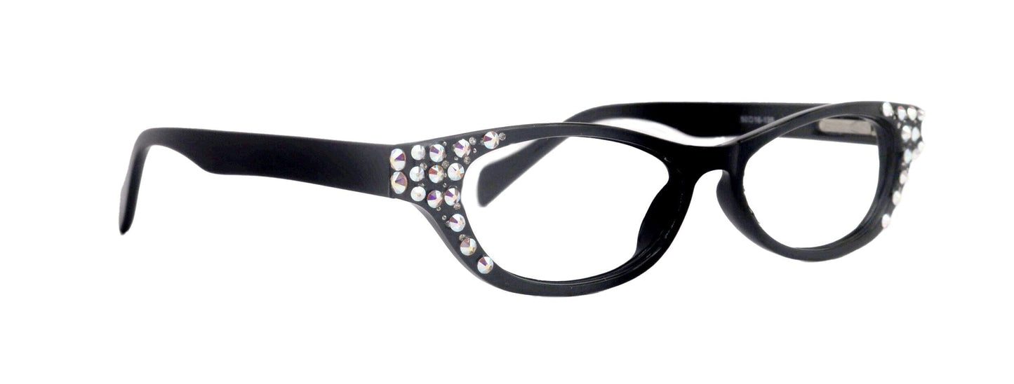 Bling Cat Eyes, Women Reading Glasses W (A B) Genuine European Crystals ( Black) NY Fifth Avenue.