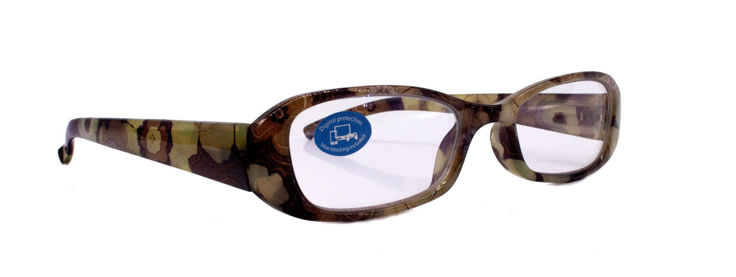 Blossom, (Blue Light Blocker) w AR Coating (ABrown Floral, Rectangular) Reading Glasses, No RX, Gamers NY Fifth Avenue