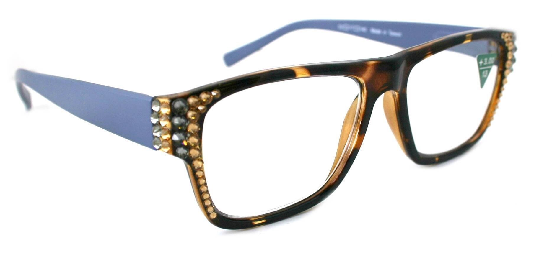 Brooklyn, (Bling) Reading Glasses 4 Women W (Hematite, L.Colorado) Genuine European Crystals. (Purple, Tortoise Brown) Square.NY FifthAvenue