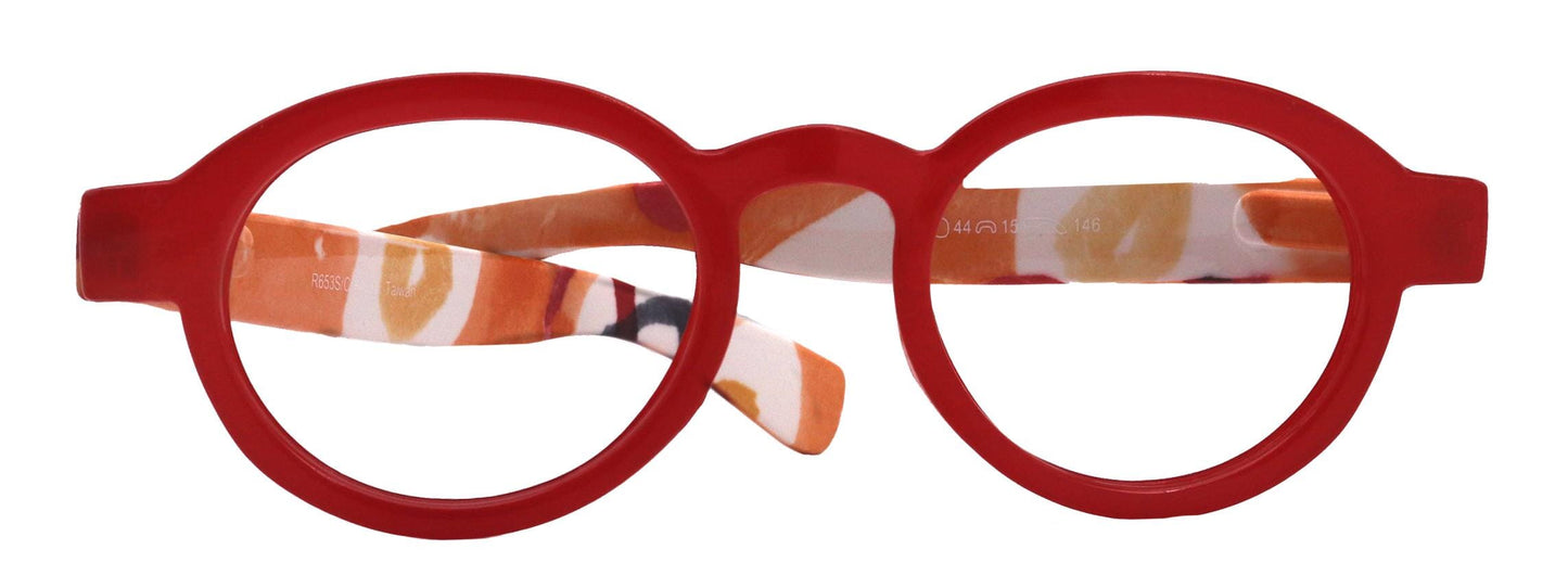 Carnival, Round Reading Glasses for Women Red frame with colorful pattern: +1.25 +3 NY Fifth Avenue