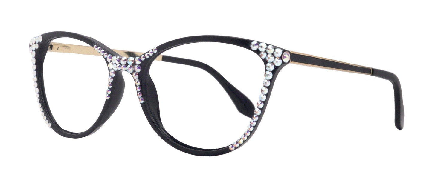 Cattitude Bling Reading Glasses 4 Women W AB Genuine European Crystals, Magnifying Cat Eye NY Fifth Avenue