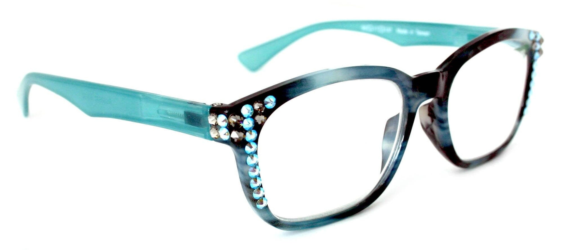 Coral, (Bling) Reading Glasses 4 Women W (Aquamarine, Black Diamond)Genuine European Crystals.(Teal Blue) Marble Pattern Frame.