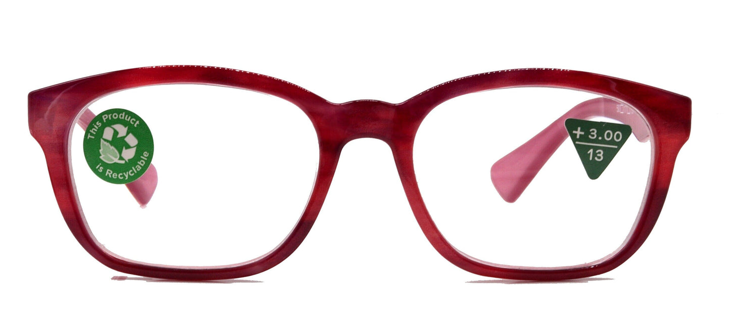 Coral, (Premium) Reading Glasses, High End Readers +1.25 to +3. Magnifying Glasses (Pink) Rectangular style. Optical Frame. NY Fifth Avenue.