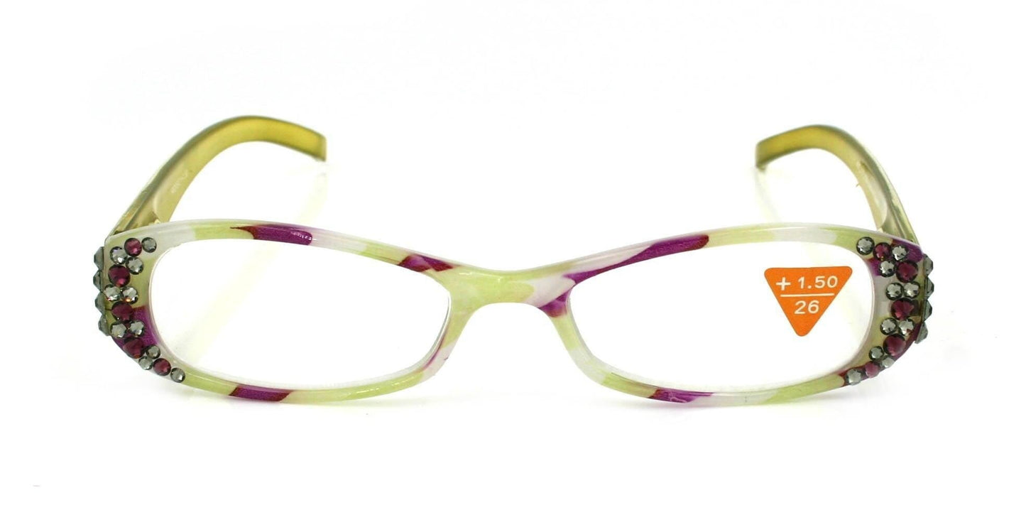 Dashing Stripes, (Bling) Women Reading Glasses W (Amethyst, Black Diamond) (Lime Green, purple) Oval. NY Fifth Avenue