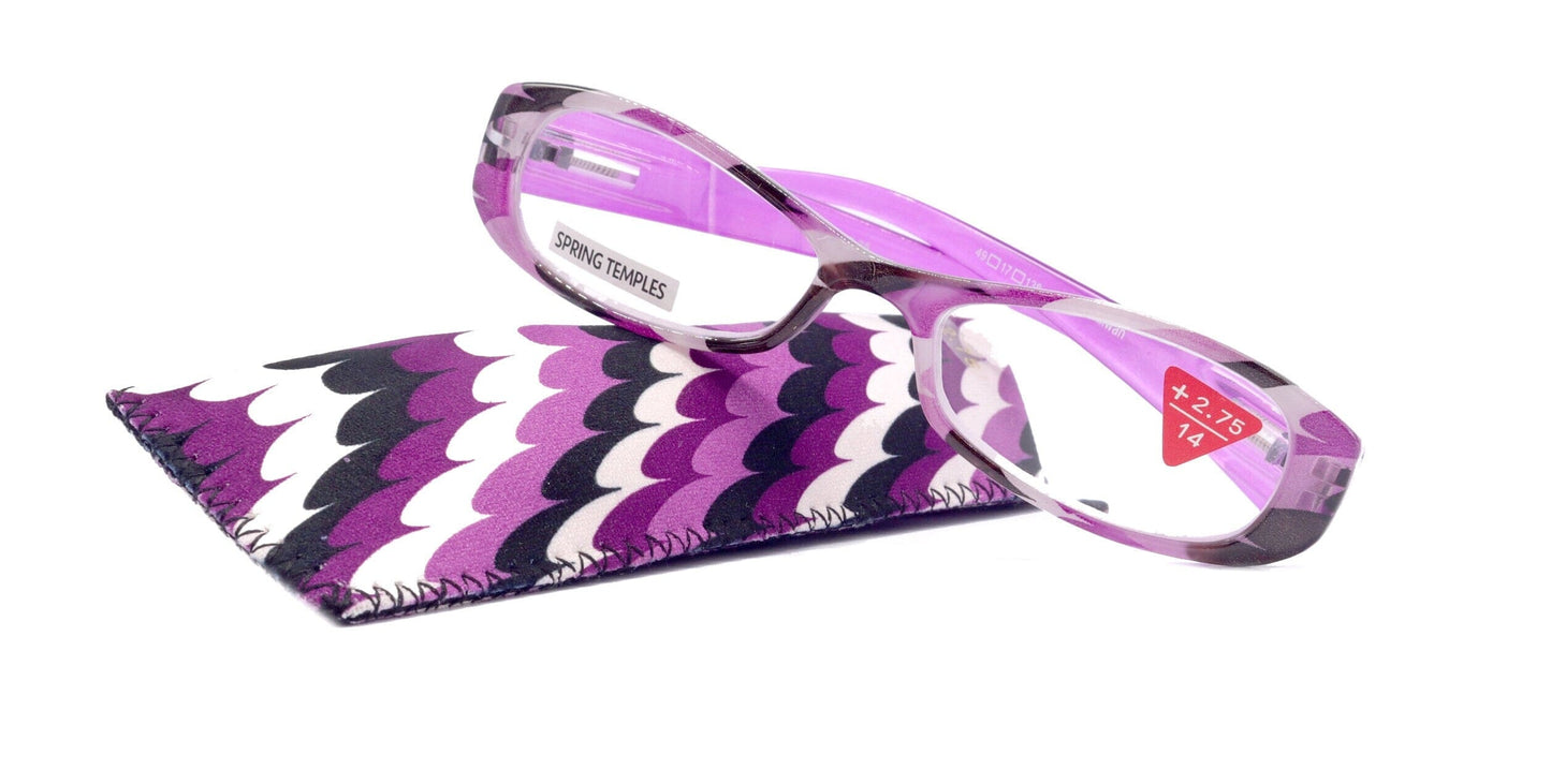 Dashing Stripes, (Premium) Reading Glasses High End Reader +1.25..+3.25 Magnifying, Rectangular (Purple) Optical Frame. NY Fifth Avenue