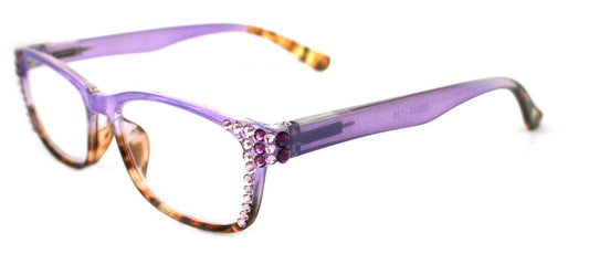 Desiree, (Bling) Women Reading Glasses W (Light Amethyst, Amethyst) Genuine European Crystals +1.5..+6 High Strength NY Fifth Avenue