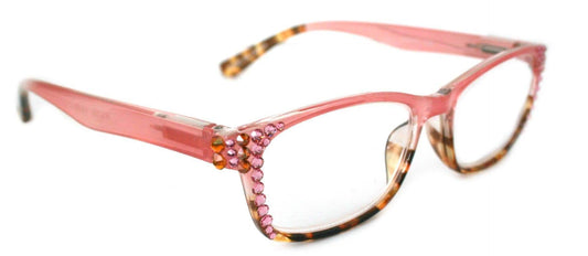 Desiree, (Bling) Women Reading Glasses W (Light Rose, Cooper) Genuine European Crystals +1.5 ..+6 Rectangular High Strength NY Fifth Avenue