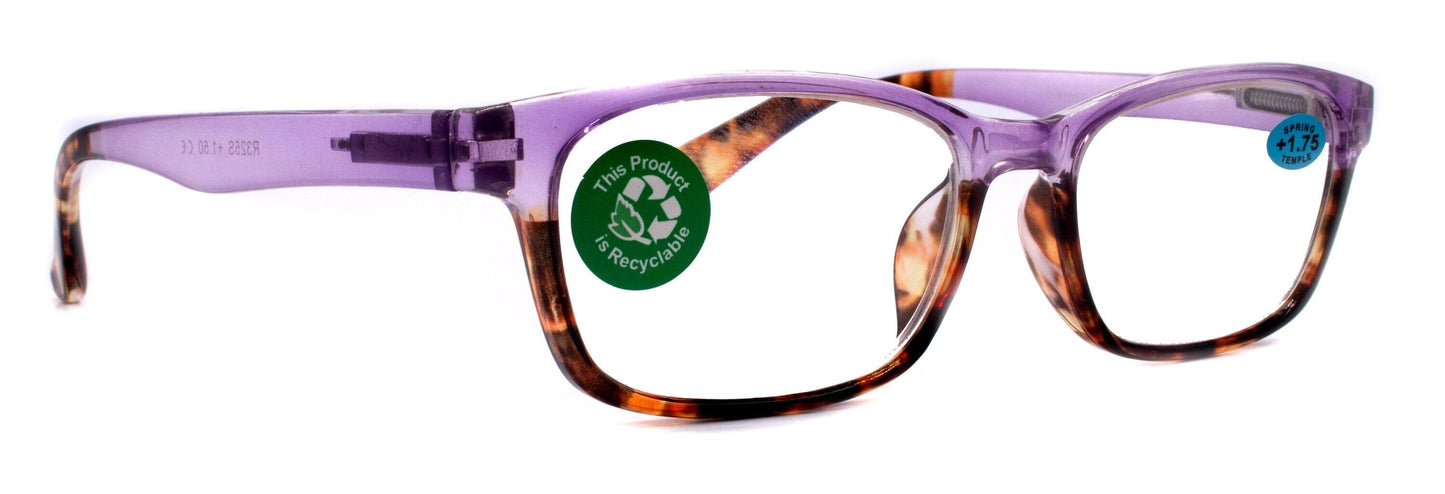 Desiree, (Premium) Reading Glasses High End Reader +1.25..+3 Magnifying Wayfarer Style (Purple Tortoise Brown) Optical Frame NY Fifth Avenue