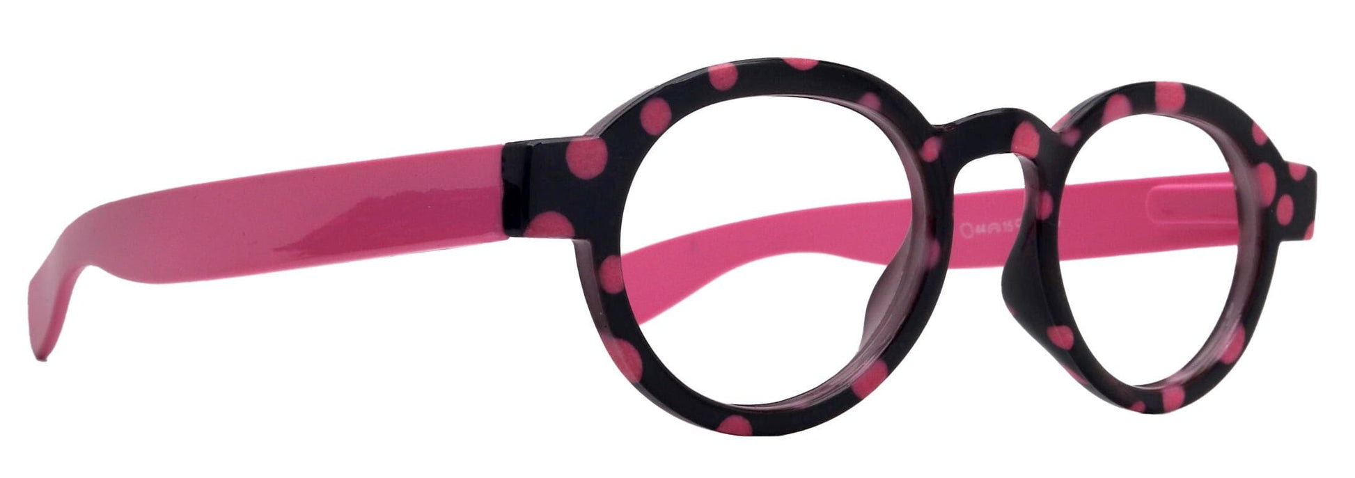 Dotty Chic, Round Reading Glasses for Women Pink frames with playful polka-dot pattern: +1.25 +3 NY Fifth Avenue