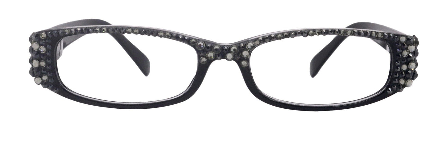 Elise, Bling Reading Glasses For Women W Full Top (B)Genuine European Crystals rectangular (Black) +1.25 ..+3, NY Fifth Avenue.