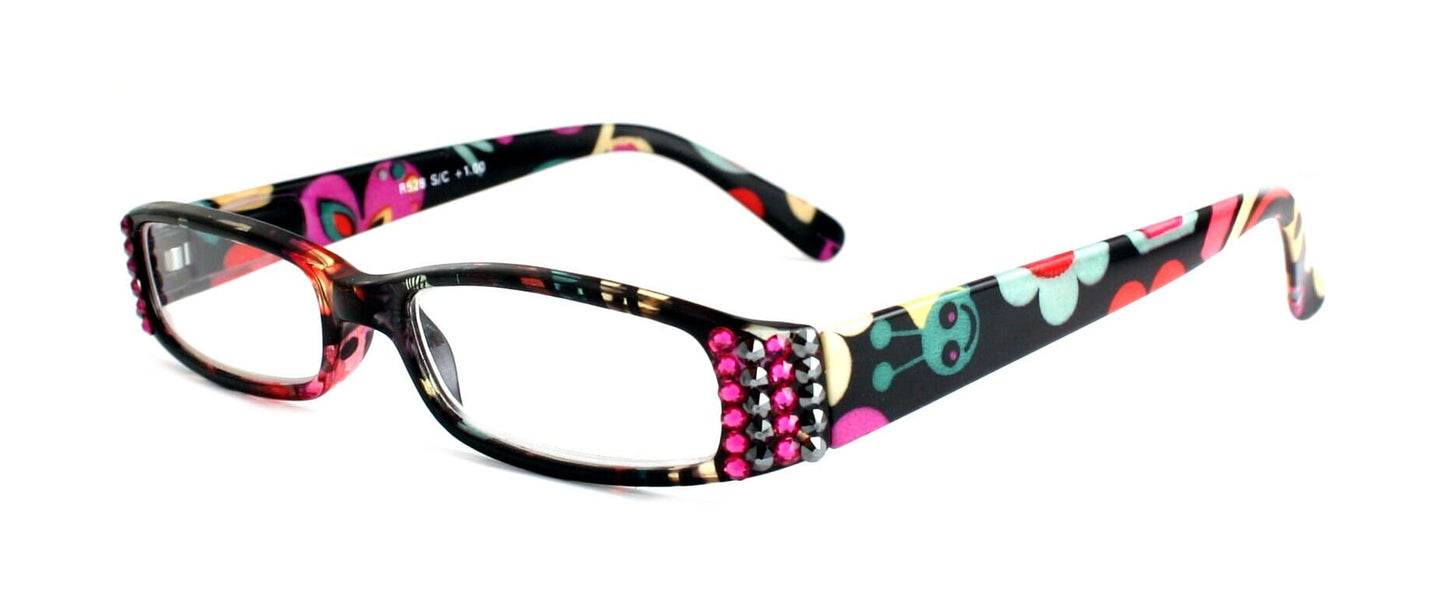 Elsa, (Bling) Reading Glasses for women W (Hematite, Fuchsia) Genuine European Crystals Paisley Frame +1.50..+3 NY Fifth Avenue