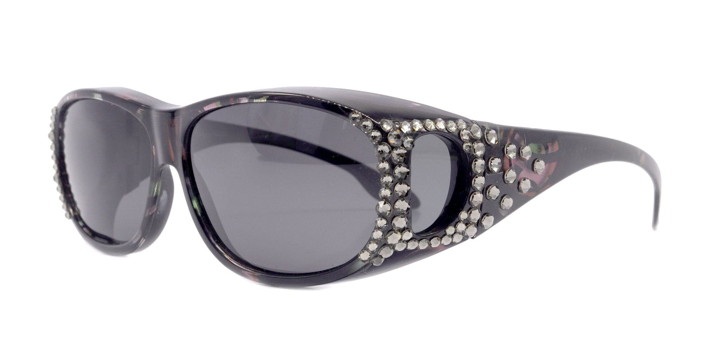 Explorer, (Bling) (Fit Over) Glasses W (Black Diamond) Genuine European Crystals, Polarized Sunglasses 1.1mm (Smoke Grey) NY Fifth Avenue