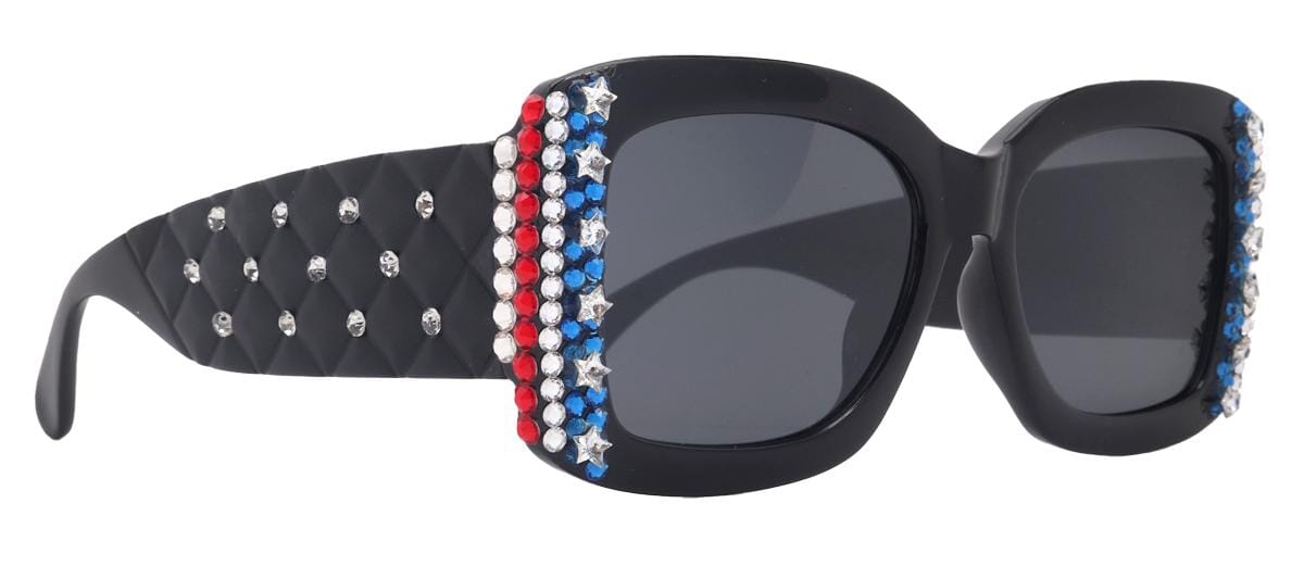 Freedom Shine, Bling Women’s Sunglasses with Genuine European Crystals, US Flag Colors, and 100% UV Protection Square Frame, NY Fifth Avenue