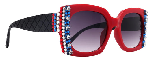 Freedom Shine, Bling Women’s Sunglasses with Genuine European Crystals, US Flag Colors, and 100% UV Protection Square Frame, NY Fifth Avenue