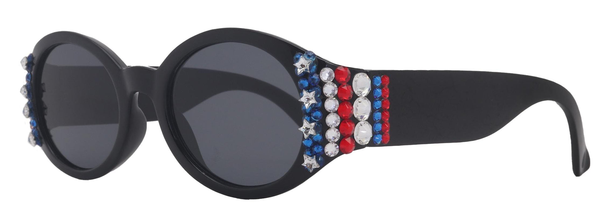 Freedom Shine, Bling Women’s Sunglasses with Genuine European Crystals, US Flag Colors, Oval Frame, NY Fifth Avenue