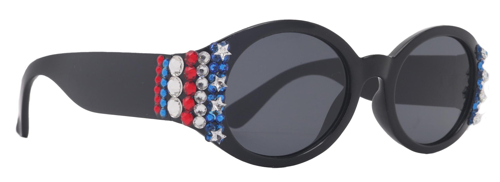 Freedom Shine, Bling Women’s Sunglasses with Genuine European Crystals, US Flag Colors, Oval Frame, NY Fifth Avenue