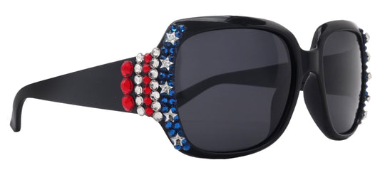 Freedom Shine, Bling Women’s Sunglasses with Genuine European Crystals, US Flag Colors, Polarized Protection, Square Frame, NY Fifth Avenue