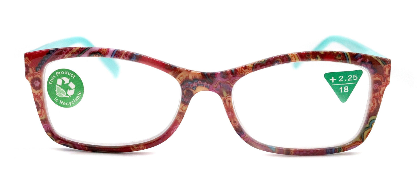 Frida, (Premium) Reading Glasses, High End Readers +1.25 ..+3 magnifying Eyeglasses, Square Optical Frame (Fuchsia) Paisley. NY Fifth Avenue