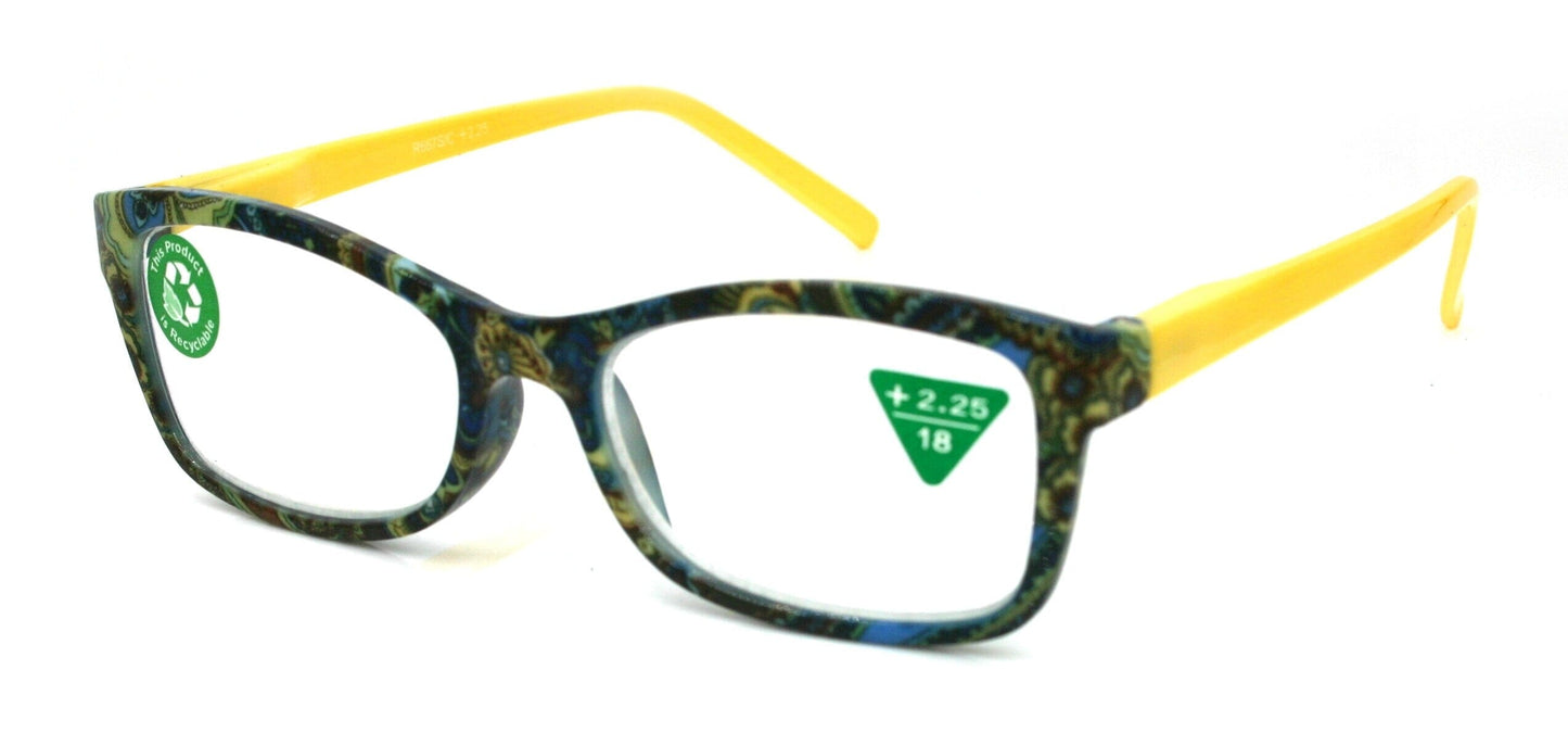 Frida, (Premium) Reading Glasses, High End Readers +1.25 .. +3 Magnifying Eyeglasses, Square Optical Frame (Yellow) Paisley. NY Fifth Avenue