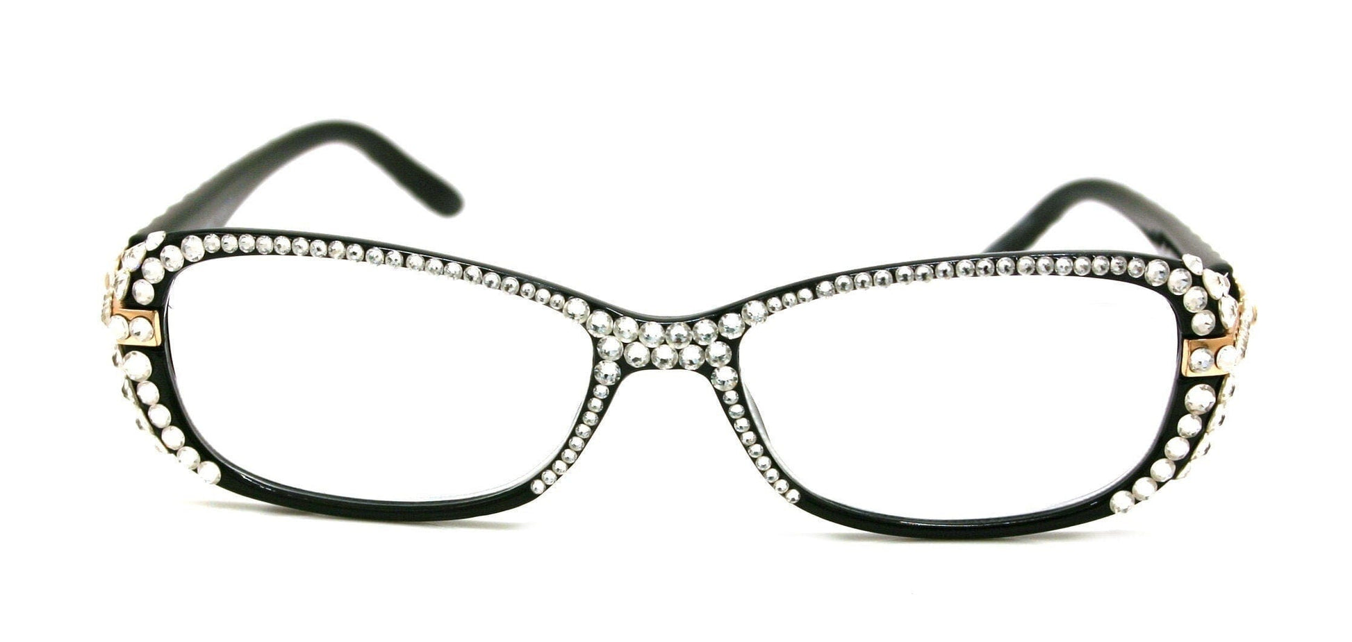 Glamour Quilted, (Bling) Reading Glasses 4 Women With (Full Top)(Clear)Genuine European Crystals +1.25 to +3 (Black) Frame, NY fifth avenue.