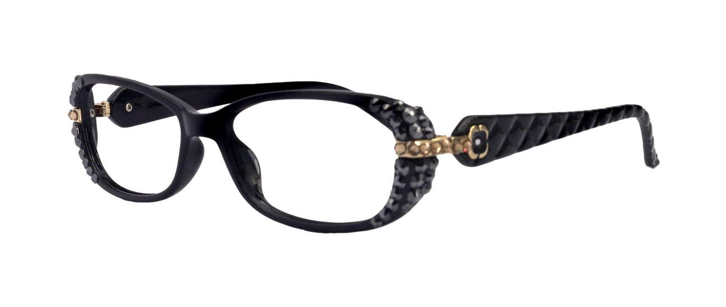 Glamour Quilted, (Bling) Women Reading Glasses Adorned w (Hematite, L. Colorado) (Black, Gray Tortoise Shell) NY Fifth Avenue