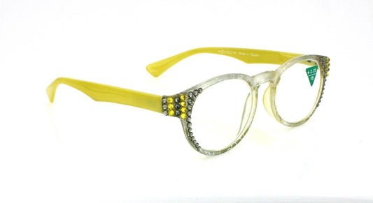 Grace, (Bling) Reading Glasses for Women W (Black Diamond, Citrine) Genuine European Crystals (Metallic Silver, Yellow) NY Fifth Avenue