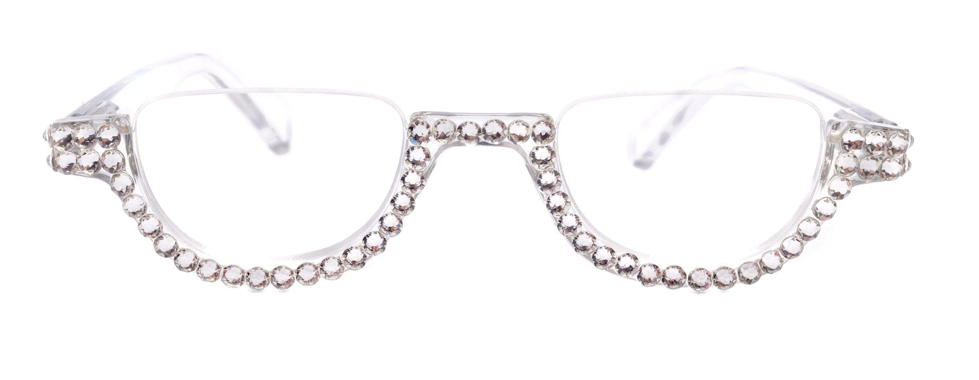 Half Moon Readers, (Bling) Reading Glasses For Woman W (Clear) Genuine European Crystals, (Translucent) Half Rim Glasses, NY Fifth Avenue