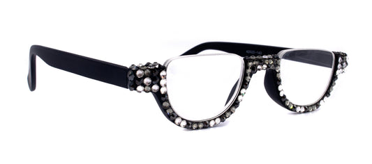 Half Moon, (Bling) Woman Reading Glasses Adorned W (Hematite, Clear, Black Diamond) Genuine European Crystals +1.25..+4, NY Fifth Avenue