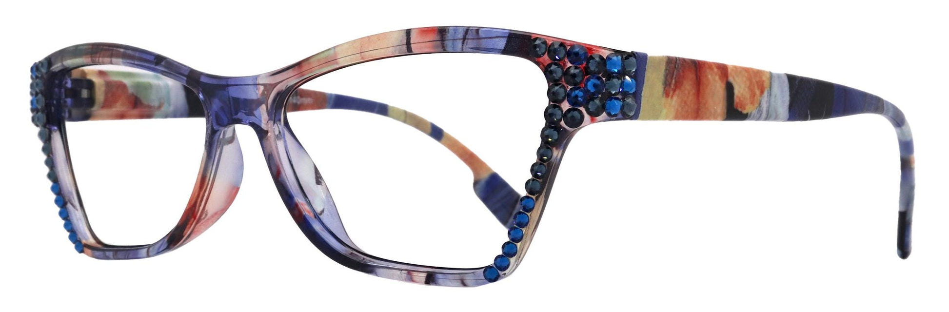 Avian, (Bling) Women Reading Glasses w (Montana, Capri Blue) Genuine European Crystals, Magnifying Cat Eye (Navy Blue) NY Fifth Avenue