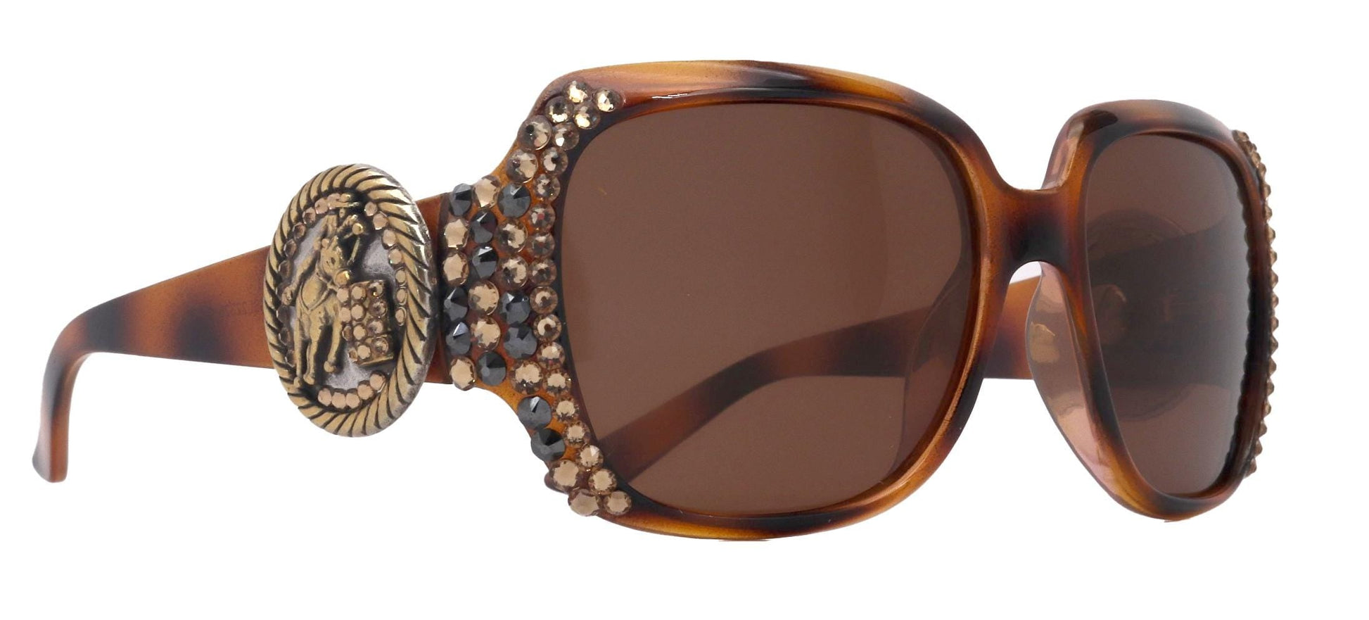 Valencia, The Medallion Barrel Racer Concho Bling Women's Polarized Sunglasses with Genuine European Crystals (Brown) - NY Fifth Avenue