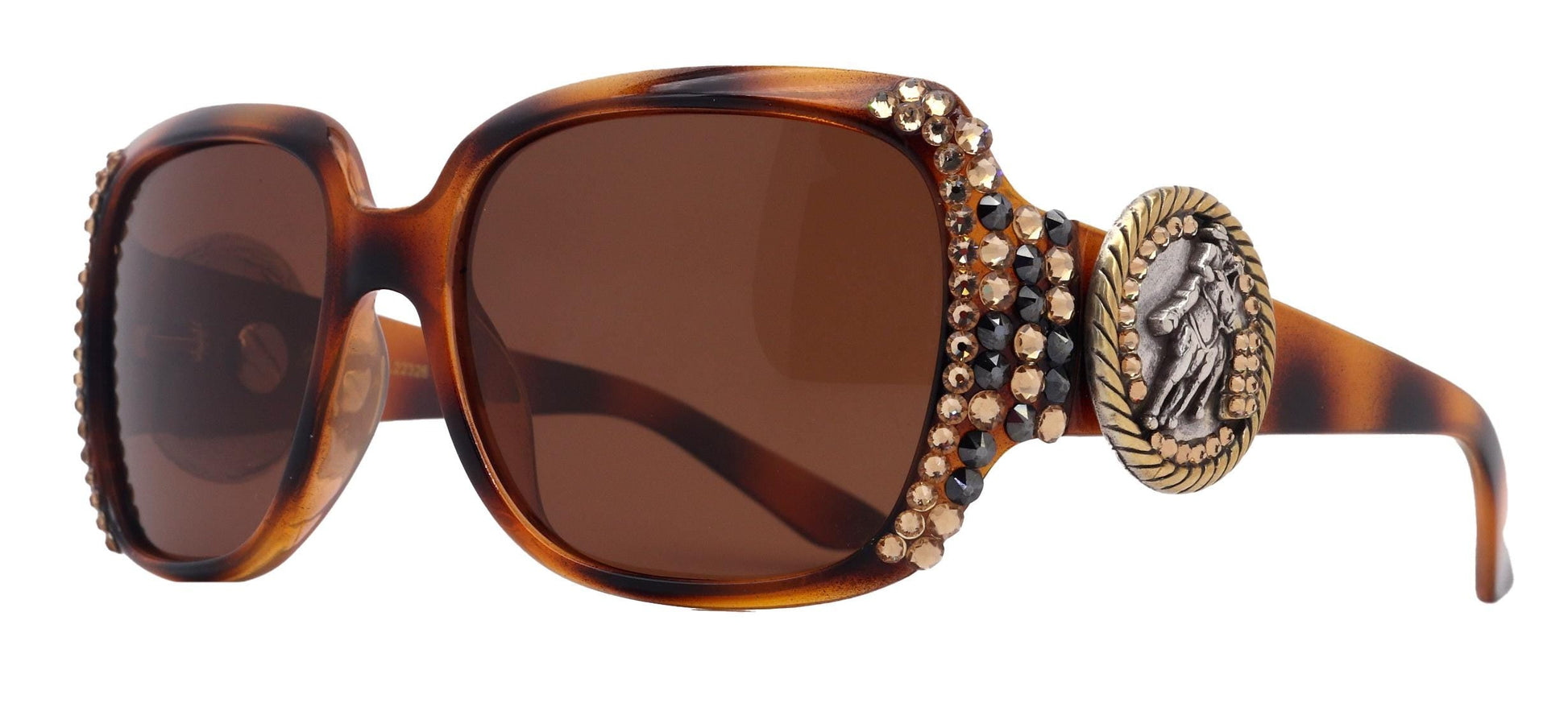 Valencia, The Medallion Barrel Racer Concho Bling Women's Polarized Sunglasses with Genuine European Crystals (Brown) - NY Fifth Avenue