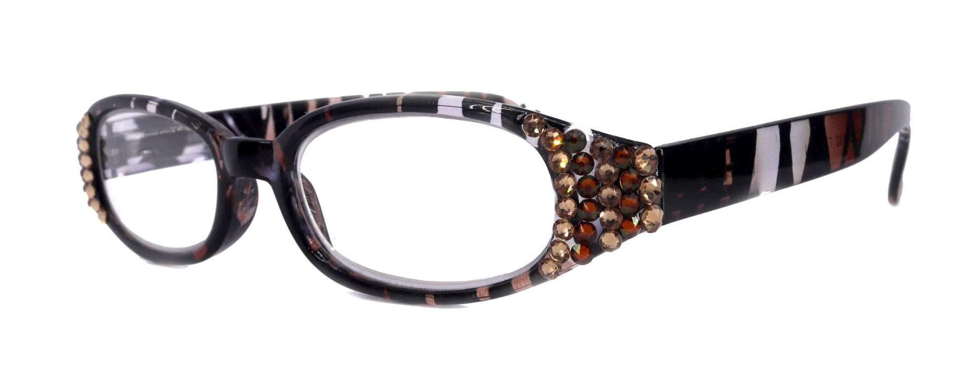 Isabella, (Bling) Reading Glasses Women W (Cooper, Light Colorado) Genuine European Crystals, Animal Print NY Fifth Avenue (Wide Frame)