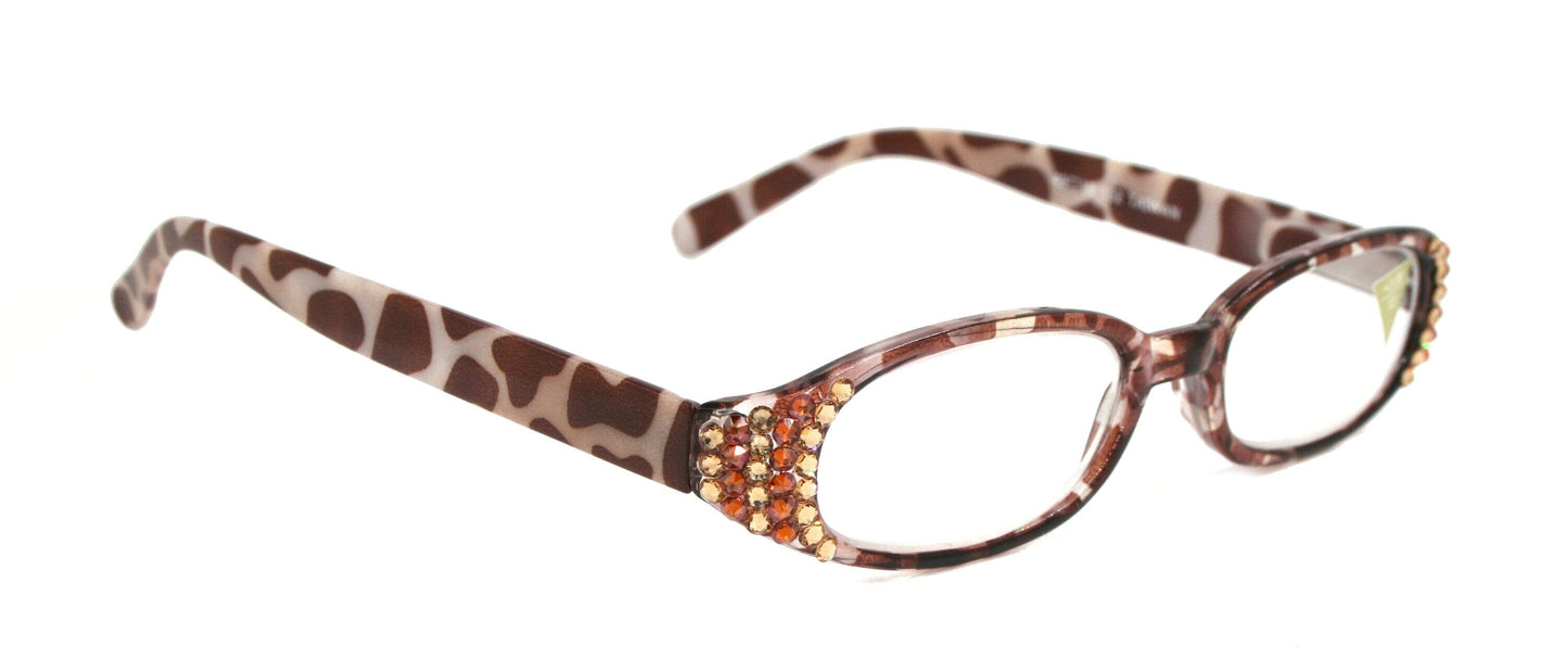 Isabella, (Bling) Reading Glasses Women W (Cooper, Light Colorado) Genuine European Crystals Animal Print NY Fifth Avenue (Wide Frame)