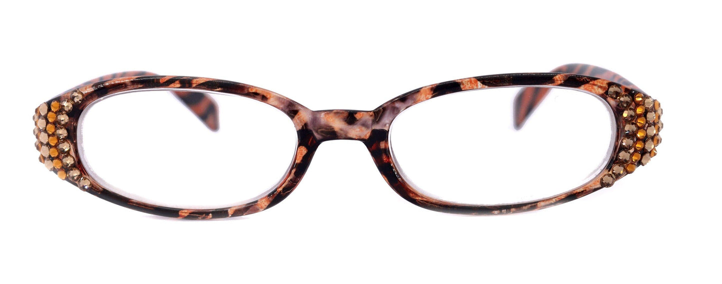 Isabella, (Bling) Reading Glasses Women W (Cooper, Light Colorado) Genuine European Crystals (Tiger) Animal Print NY Fifth Avenue