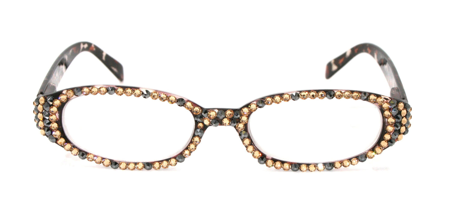 Isabella, (Bling) Reading Glasses Women W (Full All Over) (L. Colorado, Hematite) Genuine European Crystals (Leopard) NY Fifth Avenue