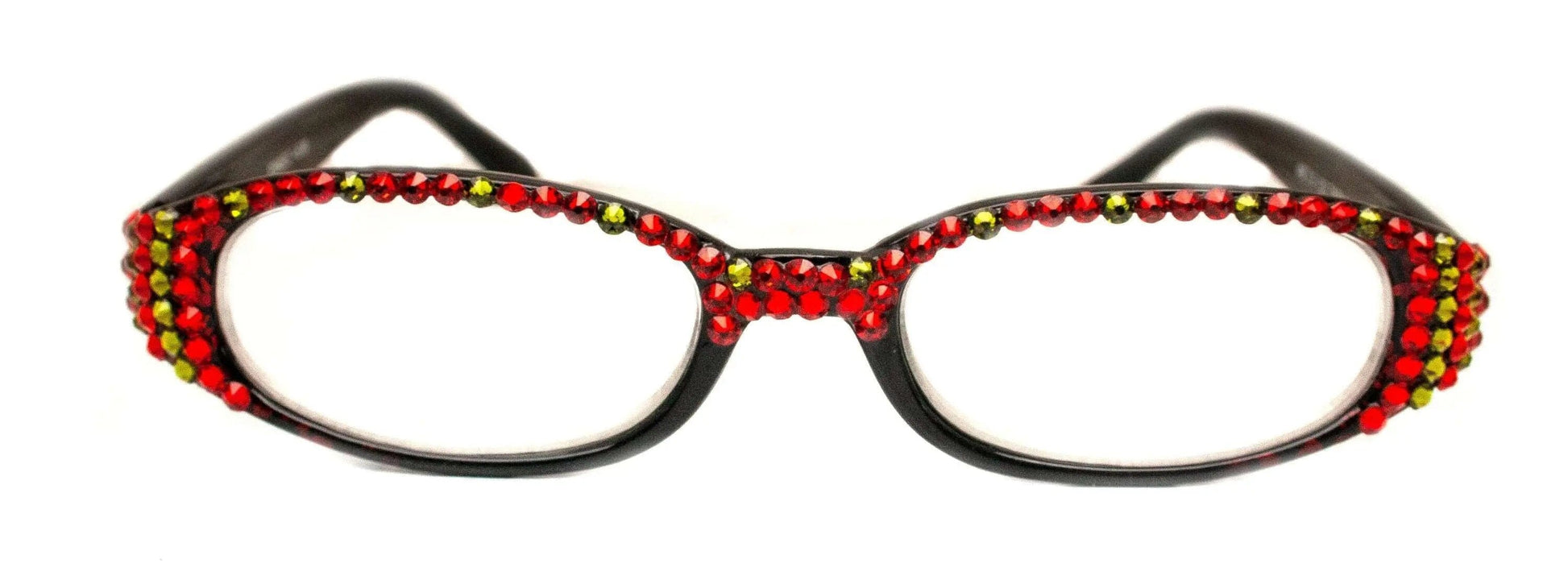 Isabella, (Bling) Reading Glasses Women W (Full Top) (L. Siam, Olivine Green) Genuine European Crystals (Red)  NY Fifth Avenue (Wide Frame) 